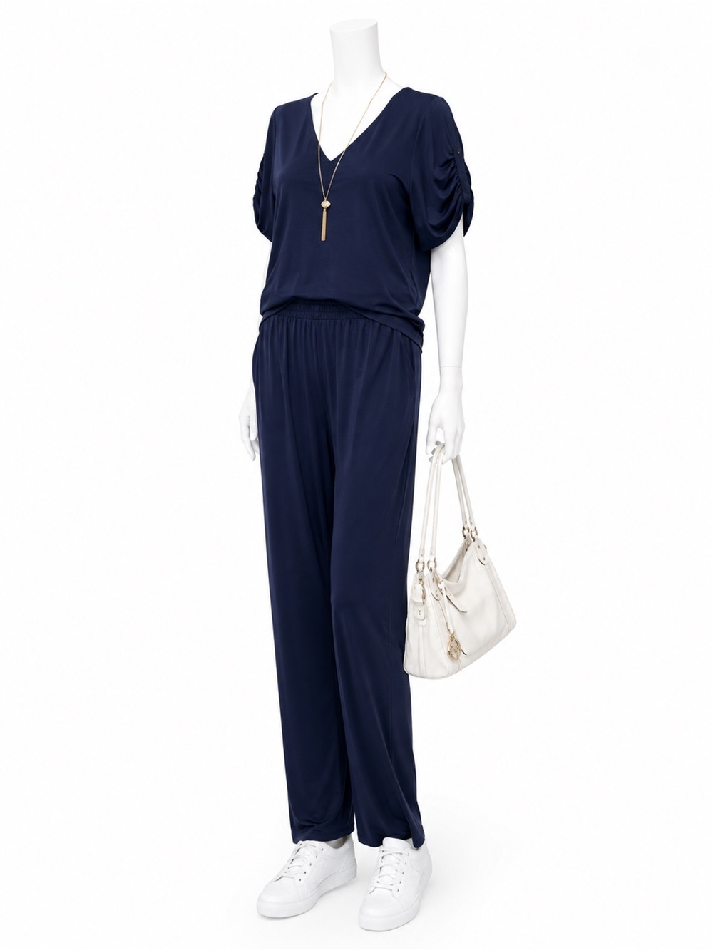 IMAN Navy Wide-Leg Flowing Pants